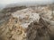 Aerial view of Masada fortress area, ancient fortification in the Southern District of Israel situated on top of isolated rock