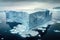 aerial view of a massive iceberg calving from glacier