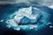 aerial view of massive iceberg floating away from glacier