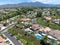 Aerial view of master-planned private communities with big villas with swimming pool, Mission Viejo.