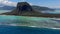 Aerial view of Mauritius island panorama and Le Morne Brabant mountain with blue lagoon