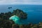 Aerial view of Maya bay. Maya Bay is the crown jewel of Phi Phi Islands in southern Thailand. It is situated in the Hat Noppharat