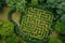 Aerial View of a Maze in the Middle of a Forest, A top view of a labyrinthine maze in a garden, AI Generated