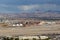 Aerial view of McCarran International Airport in Las Vegas with a Southwest Airlines Boeing 737 taking off