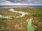 Aerial view of meandering Murray River.
