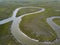 Aerial view of meandering tidal estuary and salt marsh on the coast of South Carolina, USA