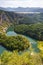 Aerial  view of meanders on the river Uvac and Zlatar lake in distance, Serbia