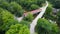 Aerial view of Mechanicsville Covered bridge in Ashtabula county, Ohio, USA