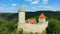 Aerial view of medieval castle Kokorin nearby Prague in Czechia. Central Europe. Medieval gothic castle Kokorin, Kokorinsko