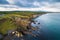 Aerial view of the medieval Dunluce Castle ruins, Ireland