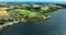 Aerial view of the medieval ruins of Charles Fort against the ocean 4k