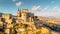 Aerial view of medieval stone village,the highest village in Madonie mountain range,Sicily,Italy.Church of Santa Maria di Loreto