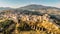 Aerial view of medieval stone village,the highest village in Madonie mountain range,Sicily,Italy.Church of Santa Maria di Loreto