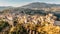 Aerial view of medieval stone village,the highest village in Madonie mountain range,Sicily,Italy.Church of Santa Maria di Loreto