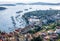 Aerial view of the medieval town of Hvar on the island of Hvar, Croatia, with a bay, ships and yachts