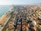 Aerial view of the Mediterranean coast of Badalona. Spain