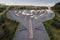 Aerial view of Memorial to the Holocaust Victims. Shape of Israelâ€™s national symbol â€“ the menorah or the seven-branch