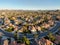 Aerial view of Menifee neighborhood, residential subdivision vila during sunset.