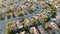 Aerial view of Menifee neighborhood, residential subdivision vila during sunset.