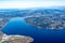 Aerial view of the Mercer Island, Homer Hadley Memorial Bridge and Lacey Murrow bridge Seattle USA