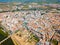 Aerial view of Merida cityscape with Roman Bridge