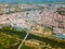 Aerial view of Merida cityscape with Roman Bridge