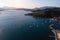 Aerial view of the Methana sea yaht harbor, Aegean sea.