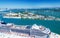 Aerial view of Miami Port and city skyline, Florida