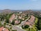 Aerial view of middle class neighborhood with residential house community, South California