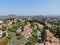 Aerial view of middle class neighborhood with residential house community, South California