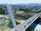 Aerial view of Millennium bridge over Moraca river in Podgorica