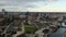 Aerial view of the  Milwaukee skyline from the north side of the city. Cloudy morning, summer