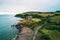 Aerial view of the Minard Castle situated on the Dingle Peninsula in Ireland