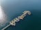 Aerial view of Miramar Lake small pier with pedal boat, small motor boat.