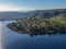 Aerial view of Miramar reservoir in the Scripps Miramar Ranch community, San Diego, California.