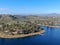 Aerial view of Miramar reservoir in the Scripps Miramar Ranch community, San Diego, California.