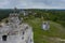 Aerial view of Mirow Castle, Eagles Nests trail. Medieval fortress in the Jura region near Czestochowa.  Silesian Voivodeship.