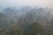 Aerial view of misty karst mountains in GuangXi