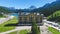 Aerial view of Misurina Lake on a clear summer day, Italian Dolomites