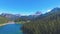 Aerial view of Misurina Lake on a clear summer day, Italian Dolomites