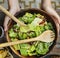 Aerial view of mixed salad bowl