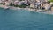 Aerial view of a modern beach in Maiori, Italy.