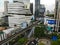 Aerial view of modern city bangkok with building and sky train transportation