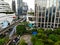 Aerial view of modern city bangkok with building and sky train transportation