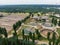 Aerial view of modern industrial sewage treatment plant, drone photo