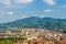 Aerial view from Mole Antonelliana tower platform of Turin Torino Borgo Po