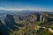 Aerial view from the Monastery Rousanou in Meteora, Greece