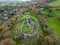 Aerial view Montgomery Castle in Powys, Wales.