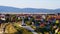 Aerial view of monument from Castle hill in the evening in Veszprem, Hungary