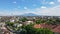 Aerial view, the morning view of the city of Yogyakarta and the magnificent Mount Merapi